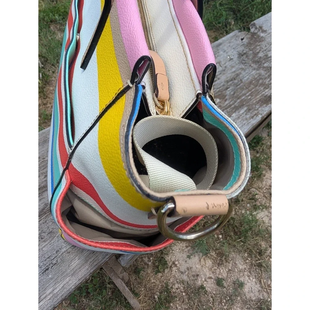 Kate Spade Grove Street Kaylie Diaper Tote Purse Bag Classic Striped Rainbow